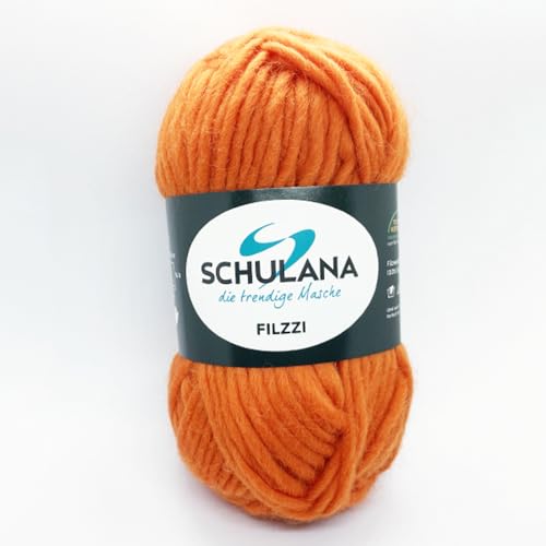 SCHULANA Filzzi, 100% Schurwolle, zum Stricken und Häkeln, ideal zum filzen, 50g ca 50m, Kürbis 003 von SCHULANA