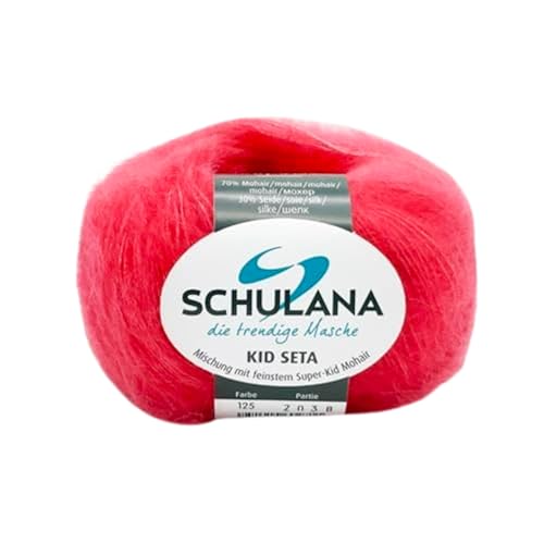 SCHULANA Kid-Seta, 70% Mohair (Super-Kid), 30% Seide, zum Stricken und Häkeln, 25g ca 210m, Neon-Koralle 125 von SCHULANA