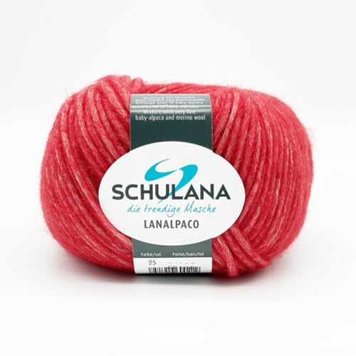 SCHULANA Lanalpaco, 55% Alpaka (Baby), 35% Baumwolle, 10% Schurwolle (Merino), zum Stricken und Häkeln, 50g ca 110m, Rot 025 von SCHULANA