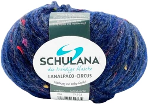 SCHULANA Lanalpaco-Circus, 35% Baumwolle, 34% Schurwolle (Merino), 28% Alpaka (Baby), 3% Viskose, zum Stricken und Häkeln, 50g ca 110m, Blau 106 von SCHULANA