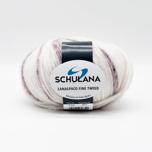 SCHULANA Lanalpaco Fine Tweed, 63% Baumwolle, 20% Schurwolle (Merino extrafine), 14% Alpaka (Baby), 3% Polyester, zum Stricken und Häkeln, 50g ca 170m, Ecru 500 von SCHULANA