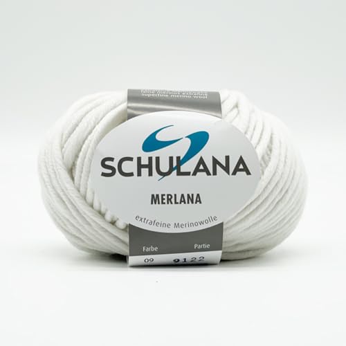 SCHULANA Merlana, 100% Schurwolle (Merino extrafine, mulesing-free), zum Stricken und Häkeln, 50g ca 55m, Weiß 009 von SCHULANA