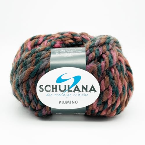 SCHULANA Piumino, 68% Schurwolle, 29% Alpaka, 3% Polyester, zum Stricken und Häkeln, 50g ca 32m, Lila-Braun-Grün 900 von SCHULANA