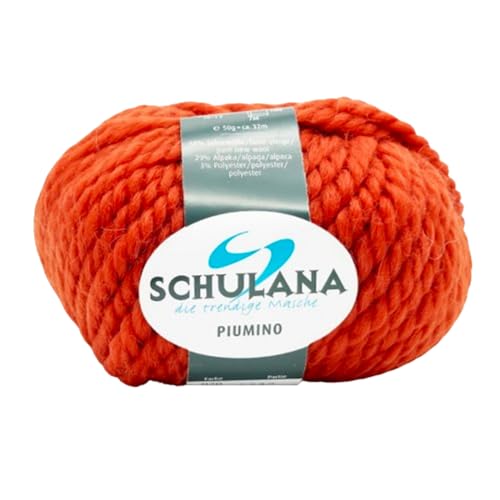 SCHULANA Piumino, 68% Schurwolle, 29% Alpaka, 3% Polyester, zum Stricken und Häkeln, 50g ca 32m, Rost 020 von SCHULANA