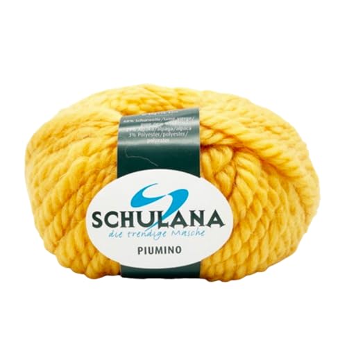 SCHULANA Piumino, 68% Schurwolle, 29% Alpaka, 3% Polyester, zum Stricken und Häkeln, 50g ca 32m, Sonnengelb 023 von SCHULANA