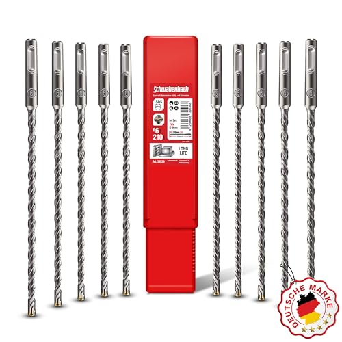 SCHWABENBACH ® SDS Plus Betonbohrer Set – 10tlg. – 6 mm x 210 mm – Hochwertige SDS Plus Bohrer für Beton und Stein – Kompatibel mit Bosch, Hilti, Metabo von SCHWABENBACH