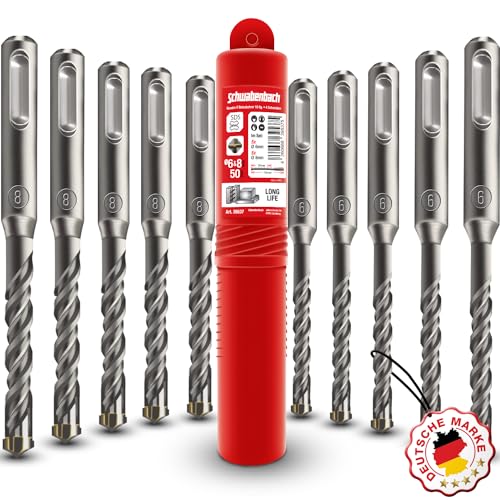 SCHWABENBACH ® SDS Plus Betonbohrer Set - 10tlg. Bohrer 6&8mm x 110mm - Premium SDS Plus Qualität für Stein und Beton - Kompatibel mit Bosch, Hilti, Metabo Bohrhammer von SCHWABENBACH