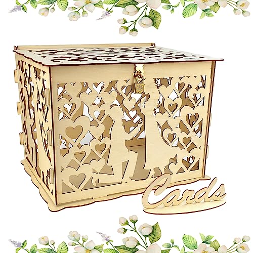 SCHYIDA Glückwunschkarten Box, Briefbox Hochzeit Kartenbox Holz Vintage Selber Machen Geschenkkartenbox Hochzeitspost Box DIY Kartenbox Holz Briefbox für Hochzeitspost, 30cm * 24cm * 22.5cm von SCHYIDA