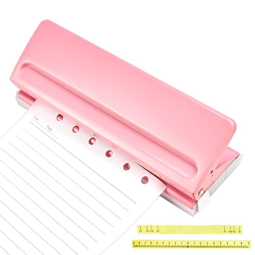 SCHYIDA 6 Fach Locher Verstellbar 6 Fach Locher A5 6 Fach Lochung 6 Loch Desktop Punch 6 Loch Binder Puncher mit 10 Stück Buchring für A3 A4 A5 B3 B4 B5, 6 Blatt Stanzkapazität, Pink von SCHYIDA