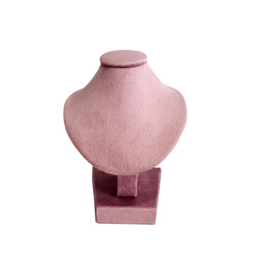 SCIKHEFT Mini-Schmuckständer für Anhänger, Büste, weißer PU-Halter, schwarzer Samt, Schaufensterpuppe, Halskettenständer, Holz, Hochformat, 12 cm (Rosa) von SCIKHEFT