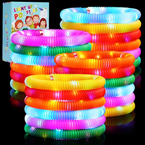 SCIONE 24 Pack Leuchtendes Pop Röhren Sensorisches Spielzeug für Kinder Graduierung Geschenke Feinmotorik Kleinkindspielzeug Mini LED Stretchrohr Röhrchen Strumpffüller für Kinder Geschenk von SCIONE