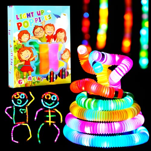 SCIONE 6 Pack Leuchtendes Pop Röhren Sensorisches Spielzeug für Kinder Graduierung Geschenke Feinmotorik Kleinkindspielzeug Mini LED Stretchrohr Röhrchen Strumpffüller für Kinder Geschenk von SCIONE