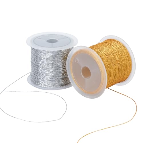 SCLLNDA 2 Rollen Metallic Kordel 100m Kordelband Schnur Goldfaden Metallschnur Nicht-elastisches Metallseil Kordel Craft Cord für Geschenkverpackung Weihnachts Dekoration (Gold und Silber) von SCLLNDA