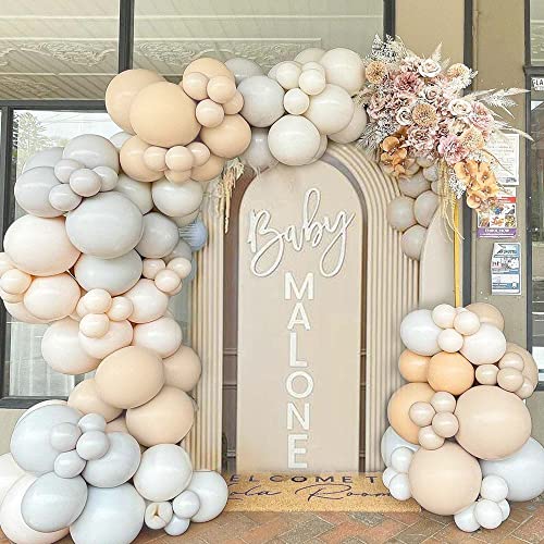 SCMDOTI Ballonbogen-Set, neutrale Ballongirlande mit doppelt gefülltem grauem, nacktem Ballon, sandweißer Ballon für Boho-Party, Babyparty, Dekoration, Geschlechtsoffenbarung, Geburtstag, Taufe, von SCMDOTI