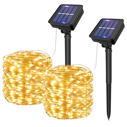 SCNNC Solar Lichterkette Aussen, 15M 150 LED Solarlichterkette Außen Wetterfest IP65 Warmweiß 8 Modi, Solar Kupferdraht Lichterkette Außen für Garten Balkon Hof Tor Terrasse Hochzeit Party, 2 Stück von SCNNC