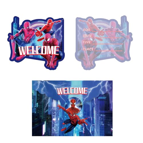 SCOOVY 16 Pcs Spider-man Einladungskarten Kindergeburtstag, Einladungskarten Kindergeburtstagmit Umschlägen, Einladungskarten Geburtstag, Kindergeburtstag Einladungskarten für Jungen & Mädchen von SCOOVY