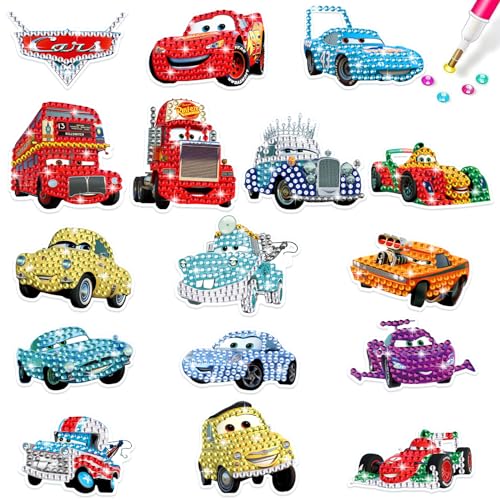 SCOOVY 16 Stück 5D DIY Cars Diamond Painting Set, Cartoon Theme Diamant Malerei Kits, Diamant Aufkleber Kinder, Crystal Diamond Painting,Diamond Bilder Kinder Spielzeug Geschenke von SCOOVY