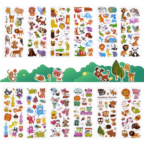 12 Blätter 3D Aufkleber für Kinder, Aufkleber für Scrapbooking, Geschwollen Stickers für Jungen Mädchen Lehrer, Sticker Set Kinder Kindergeburtstag für Skateboards, 17 * 7cm (B) von SCROLIEY