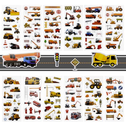 3D Aufkleber für Kinder & Kleinkinder 12 Blätter,Puffy Auto Bagger Sticker für Mädchen Jungen,Geschwolle 3D Fahrzeug Traktor Stickers Set für Kinder Belohnungssticker Party von SCROLIEY