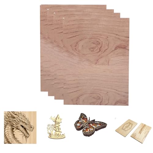 SCULPFUN 4 Stück Bubinga Holz Sperrholzplatten, 3mm dick Sperrholzbrett 30cm*20cm unbehandeltes Holz für Bastelarbeiten, Lasergravur und Schneiden von SCULPFUN