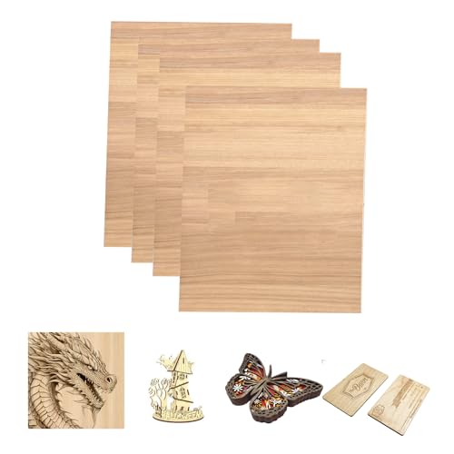 SCULPFUN 4 Stück Gelbes Rosenholz Sperrholzplatten, 3mm dick Sperrholzbrett 30cm*20cm unbehandeltes Holz für Bastelarbeiten, Lasergravur und Schneiden von SCULPFUN