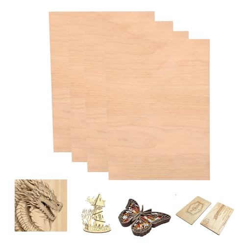 SCULPFUN 4 Stück Rotbuchen Sperrholzplatten, 3mm dick Sperrholzbrett 30cm*20cm unbehandeltes Holz für Bastelarbeiten, Lasergravur und Schneiden von SCULPFUN