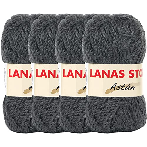 Astun 4 Knäuel, 45 % Wolle, weich und flauschig, sperriges Wollgarn für Decke, Pullover und Schals, insgesamt 276 m/320 g (dunkelgrau) von SCYarn