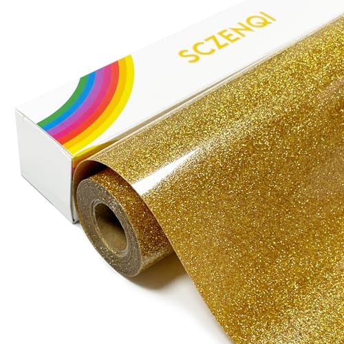 SCZENQI Glitzer-HTV-Wärmetransfer-Vinyl-Rollen, 30,5 cm x 1,5 m, Glitzer-Bügel-Vinyl, leicht zu schneiden, zum Aufbügeln auf Vinyl für Cricut und Cameo, leicht zu entkräutern, Wärmetransfer-Vinyl von SCZENQI