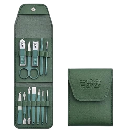 SDA287MZ Nagelset Maniküre 12-teiliges Nagelknipser-Set, praktisches Beauty-Tool, Knipser, Maniküre, Nageltrimmer, Pediküre-Messer, Ohrschälmesser, Nagelmaniküre Nagelknipser Kit(Dark Green) von SDA287MZ