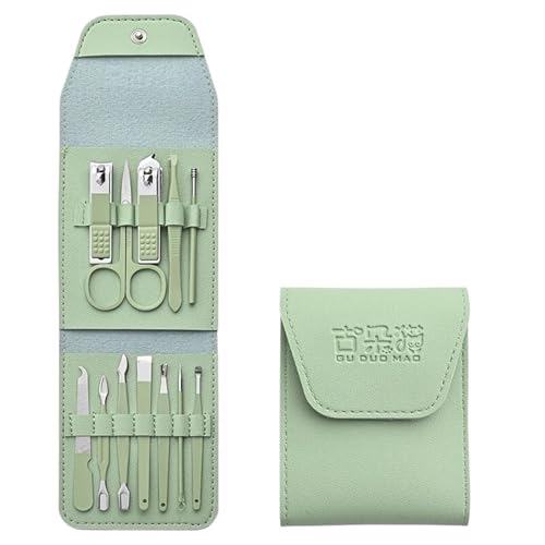 SDA287MZ Nagelset Maniküre 12-teiliges Nagelknipser-Set, praktisches Beauty-Tool, Knipser, Maniküre, Nageltrimmer, Pediküre-Messer, Ohrschälmesser, Nagelmaniküre Nagelknipser Kit(Green 12-Piece Set) von SDA287MZ