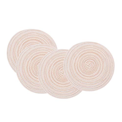 Runde Tischsets, gewebte Tischsets, Set mit 4 runden Tischsets aus gewebtem Baumwollgarn, 18 cm, kleine Tischsets, Untersetzer(Beige,18cm) von SDAAD