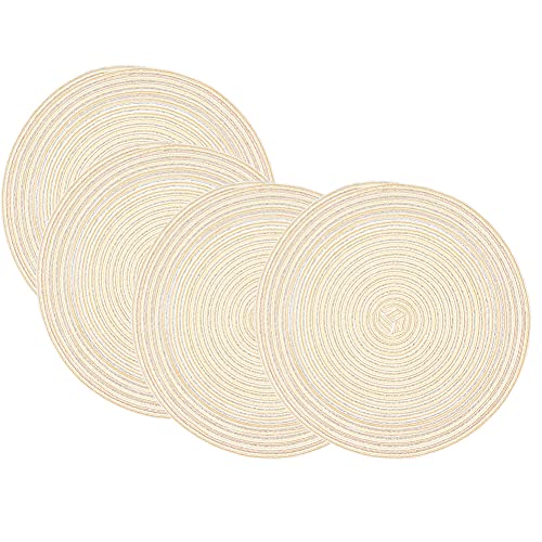 Runde Tischsets, gewebte Tischsets, Set mit 4 runden Tischsets aus gewebtem Baumwollgarn, 18 cm, kleine Tischsets, Untersetzer(Beige,30cm) von SDAAD