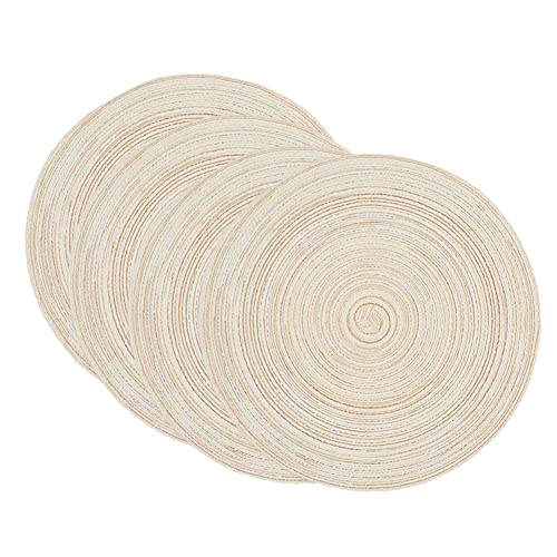 Runde Tischsets, gewebte Tischsets, Set mit 4 runden Tischsets aus gewebtem Baumwollgarn, 18 cm, kleine Tischsets, Untersetzer(Beige,36cm) von SDAAD