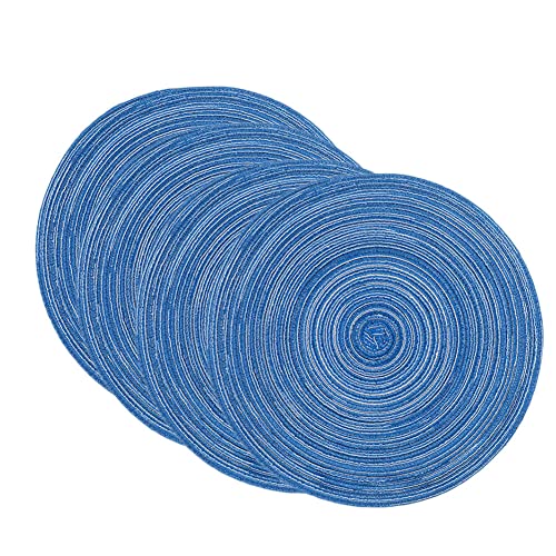 Runde Tischsets, gewebte Tischsets, Set mit 4 runden Tischsets aus gewebtem Baumwollgarn, 18 cm, kleine Tischsets, Untersetzer(Blue,36cm) von SDAAD