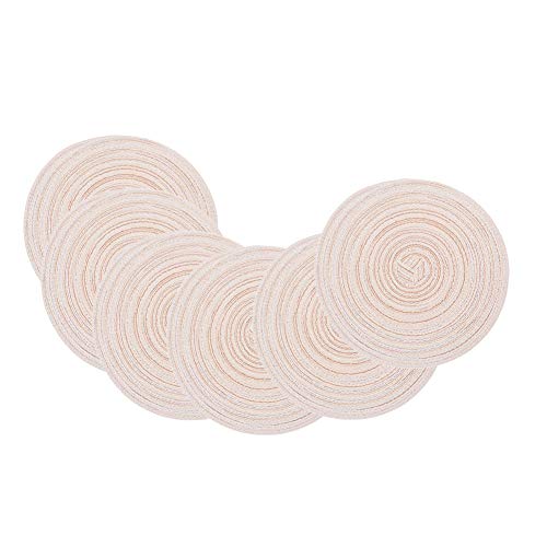 Runde Tischsets, gewebte Tischsets, Set mit 6 runden Tischsets aus gewebtem Baumwollgarn, 30 cm Tischsets(Beige,18cm) von SDAAD