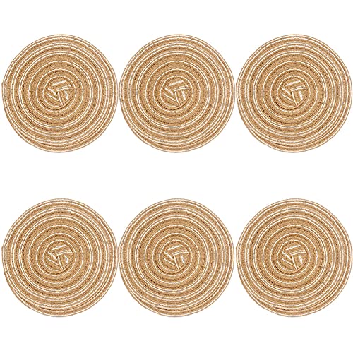 Runde Tischsets, gewebte Tischsets, Set mit 6 runden Tischsets aus gewebtem Baumwollgarn, 30 cm Tischsets(Khaki,11cm) von SDAAD