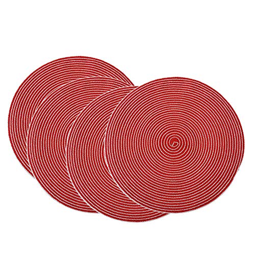 Runde Tischsets, gewebte Tischsets, dickere 38 cm runde Tischsets aus gewebtem Baumwollgarn, wärmende Tischsets, 4er-Set(Red w) von SDAAD