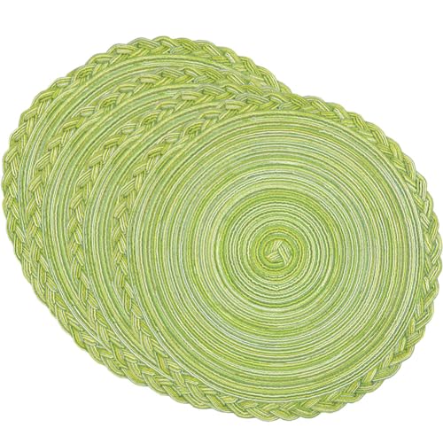 Runde Tischsets, gewebte Tischsets, runde gewebte, geflochtene Bordüre, Baumwollgarn-Tischsets, 38 cm, wärmende Tischsets, 4er-Set(Green) von SDAAD