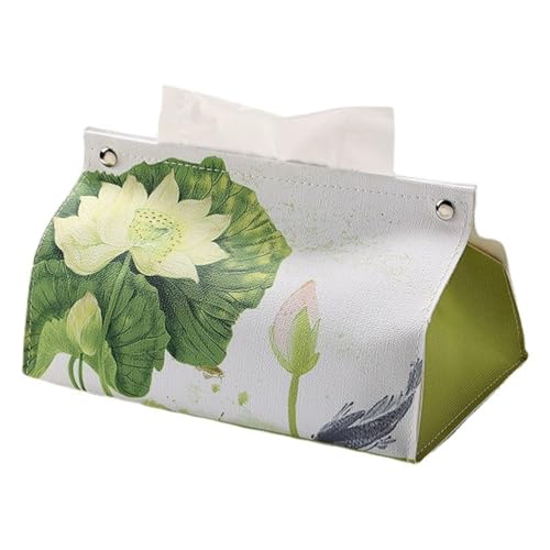 Taschentuchbox-Halter, Auto-Taschentuchhalter, Zuhause, Wohnzimmer, Restaurant, Schreibtisch, Leder-Taschentuchbox, kreative personalisierte Dekoration, Ornamente, Geschenkpapier(Lightgreenlotus) von SDAAD