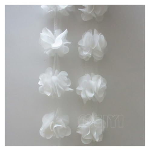 Verzierungen for Kleidung, Bandbesätze for Nähen, 1 Yard Blumen, 3D-Blütenblätter, Chiffon, Blätter, Spitze(White) von SDAAD