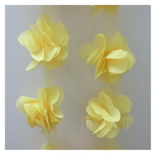 Verzierungen for Kleidung, Bandbesätze for Nähen, 1 Yard Blumen, 3D-Blütenblätter, Chiffon, Blätter, Spitze(Yellow) von SDAAD