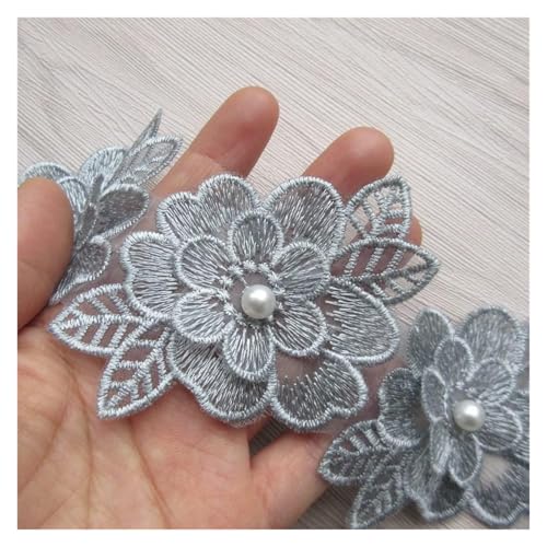 Verzierungen for Kleidung, Bandbesätze for Nähen, 2 Meter Blumen-Polyester-Perlen-Spitzenkantenbesatz(Grey) von SDAAD