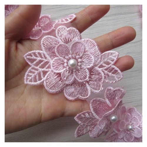 Verzierungen for Kleidung, Bandbesätze for Nähen, 2 Meter Blumen-Polyester-Perlen-Spitzenkantenbesatz(Pink) von SDAAD