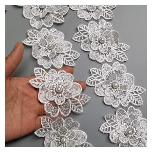 Verzierungen for Kleidung, Bandbesätze for Nähen, 2 Meter Blumen-Polyester-Perlen-Spitzenkantenbesatz(White) von SDAAD