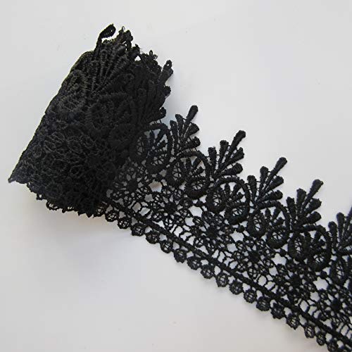 Verzierungen for Kleidung, Bandbesätze for Nähen, 2 Yard florales Venedig-Spitzenbordürenband(Black) von SDAAD