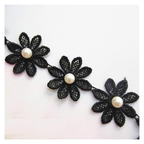 Verzierungen for Kleidung, Bandbesätze for Nähen, 20 Stück Blumen mit Perlen, perlweiß, schwarz, Gänseblümchen(Black) von SDAAD