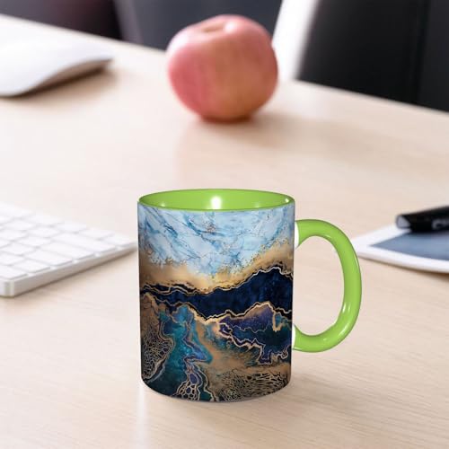 SDAEMQ Tasse Kaffeetassen,Epoxidharz-Malerei, Kunstharz, moderne Kunst, ungewöhnliche Textur, blau-weiß-go,Große 330ml Mit Henkel 100% Handbemalt Trinkgläser Keramik,versch. Frauen,Jahrestag,Muttertag von SDAEMQ