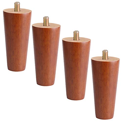 SDAZHX Möbelbeine, 4 Stück konische Sofabeine, Möbelstützfüße aus Gummiholz, Schrankfüße aus Holz, DIY-Ersatzbettbeine, for Couch, Couchtische, Schrank, mit M8-Gewindestange und Schraube(10cm) von SDAZHX