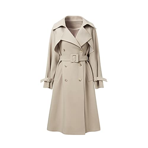 SDEFRGT Mantel für Damen, hochwertiger Khaki-Trenchcoat, Frühling, Herbst, Damen-Umhang, mit Gürtel, Satinstoff gefüttert, Trenchcoat, Windbreaker (Leinen, Hellbraun, L) von SDEFRGT