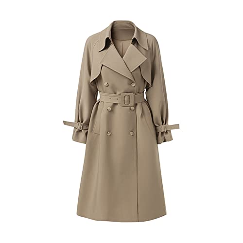 SDEFRGT Mantel für Damen, hochwertiger Khaki-Trenchcoat, Frühling, Herbst, Damen-Umhang, tragen einen Gürtel, Satinstoff gefüttert, Trenchcoat, weibliche Windbreaker, (Khkai, XS) von SDEFRGT